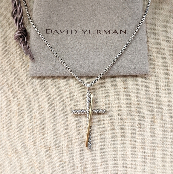 ⚡SOLD⚡David Yurman Crossover Cross 925 Sterling Silver Necklace w. 18k Gold - Picture 3 of 6